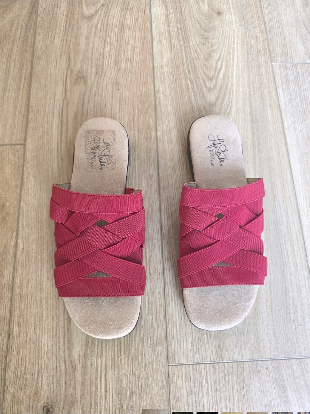 Life Stride Red Emilia Woven Elastic Slide Sandals 9